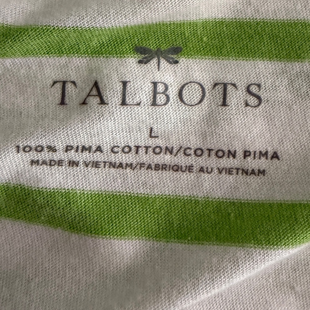 Talbots Green and White Cotton Striped Short Sleeve Tee Size L - Picture 6 of 8